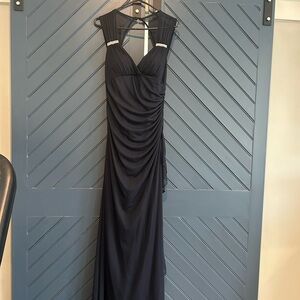 Blondie Nites Blue Halter Ruched Gown